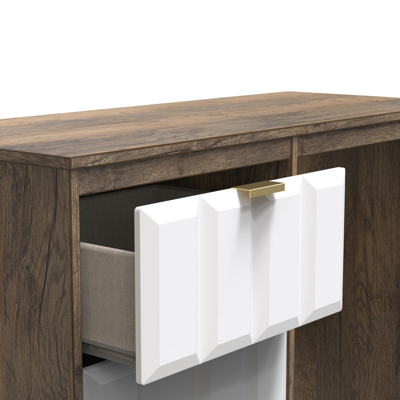 Besian 3 Drawer Vanity (Ready Assembled), White Matt/Vintage Oak