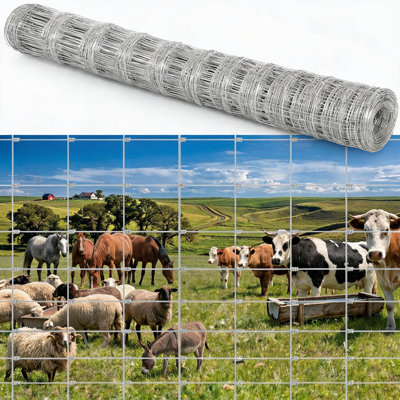 Rouleau de clôture pour bovins galvanisé robuste de calibre 12 - Fil tissé avec nœud de charnière - Barrière de ferme et de pâture résistante à la rouille pour bovins, chevaux, moutons, chèvres, porcs, cerfs - enclos extérieur, 5 pi x 328 pi