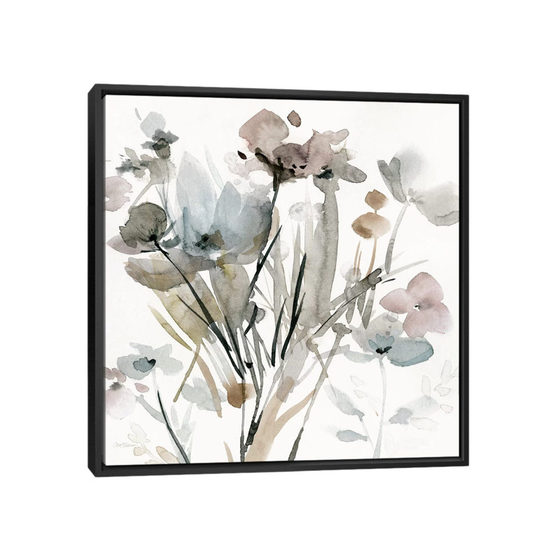 Fleurs délicates I, H 18 po x l 18 po x P 1,5 po, Toile avec cadre noir, Blanc