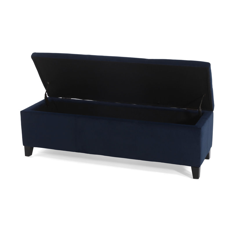 Banc de rangement avec repose-pieds Elias, 51 po, velours bleu marine foncé