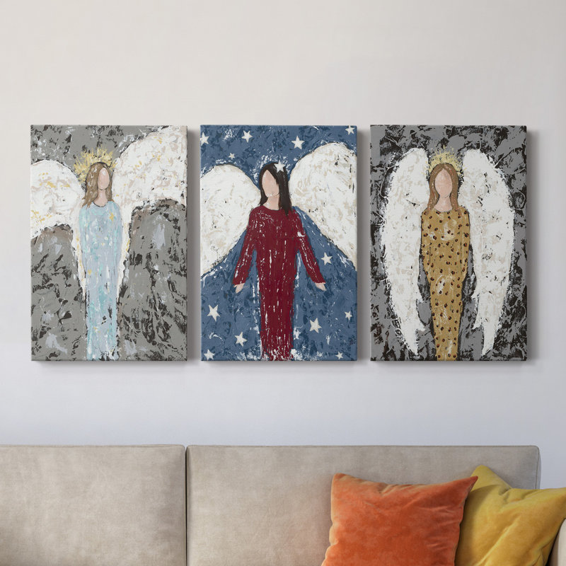 Angels Chacun I - Ensemble de 3 peintures sur toile tendue, H 48 po x l 96 po x P 1 po