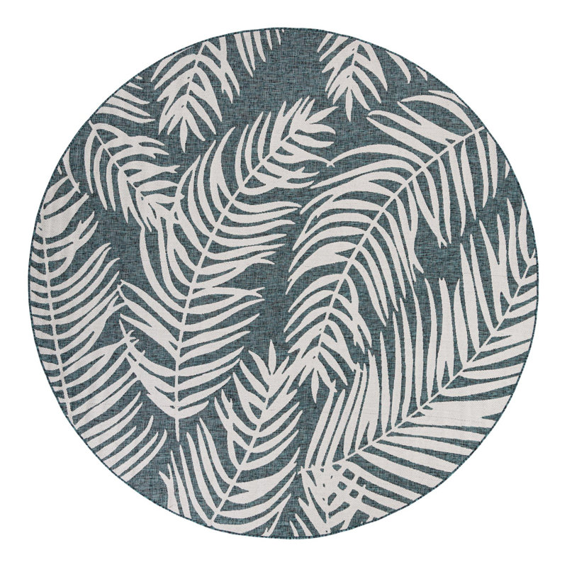 Union City Indoor / Outdoor Area Rug in Teal/Ivory, Round 10'