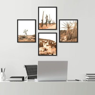 " Framed Desert Cactus Texas Arizona Set Of 4 Landscape Wall Decor Prints " 4 - Pieces