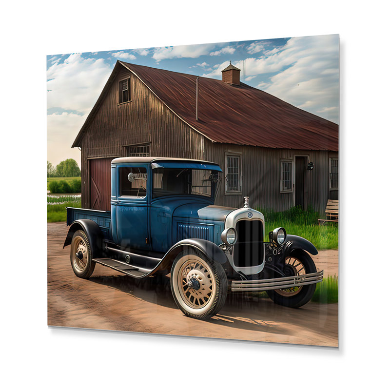 30S Ford Car In Barn II - Car Old American Metal Wall Decor, 36" H x 36" W x 1" D