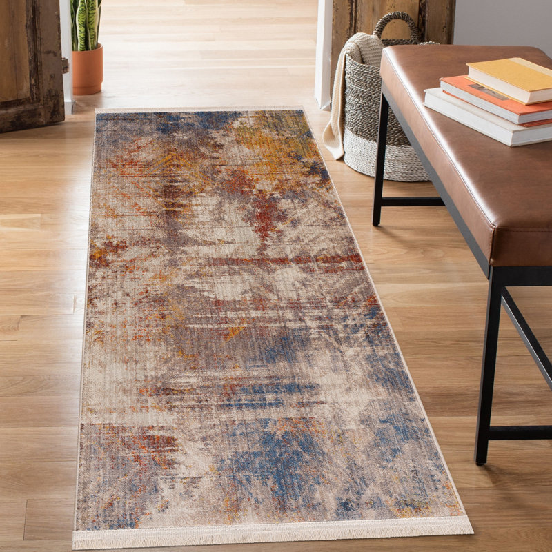 Tapis rétro performance rétro avec franges, Tapis de couloir 2 pi x 6 pi