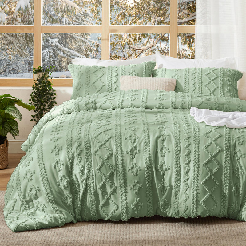 Ensemble d'édredon en microfibre toutes saisons, Vert sauge, Édredon pour très grand lit + 2 taies décorativ