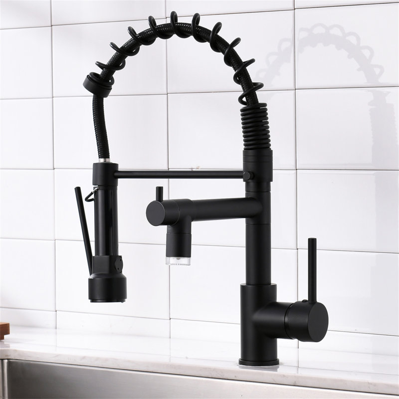 Robinet de cuisine DEL commercial avec douchette rétractable, robinet d'évier de cuisine à poignée simple