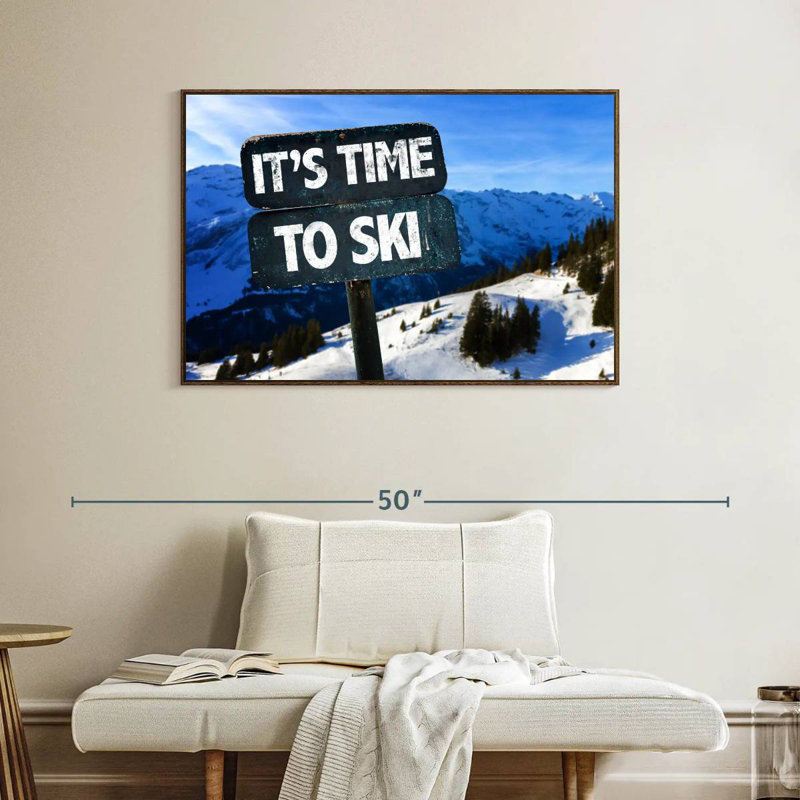 Il est temps de skier, 40 po x 27 po, Cadre flottant noyer