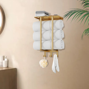 Wall Mounted Towel Racks, Towel Rack With Shelf & 3 Hooks, Towel Storage Holder