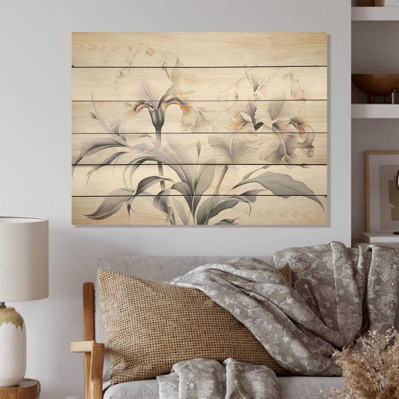 Minimalisme noir et blanc - iris, art mural sur bois de pin naturel, H 10 po x l 20 po