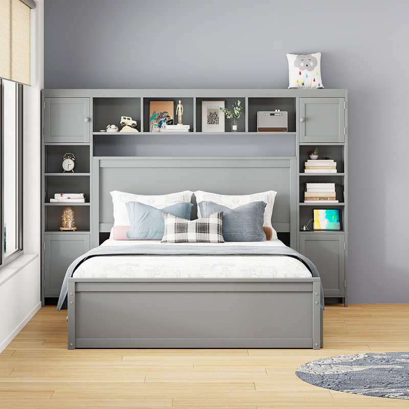 Lit en bois avec armoire tout-en-un, Gris
