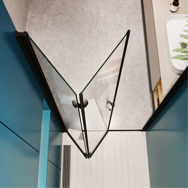 Matte Black Universal Pivot Shower Door - 1 3/8" Adjustable, 1/4" Tempered Glass, 36000 Open And Close Assessments, Remarkable Leak Trait