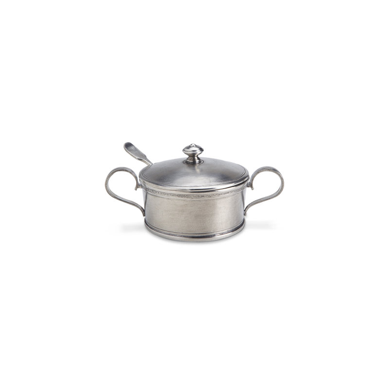 Classic Pewter Sugar Bowl with Handles and Lid