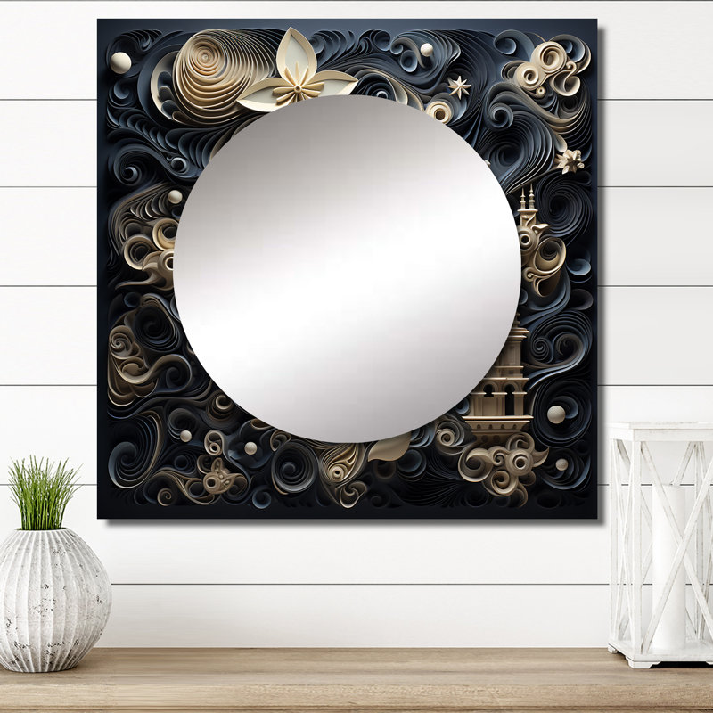 Geraline - Miroir carré abstrait pour décoration murale, 23 po x 23 po