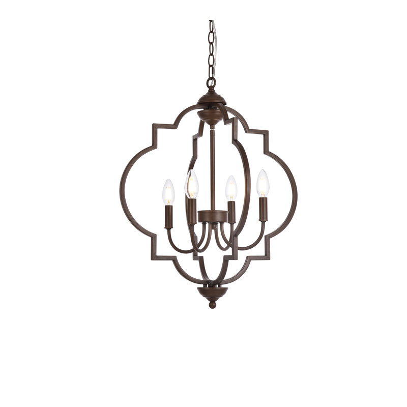 Guarino 4-Light Dimmable Geometric Chandelier, 87" H x 20" W x 20" D, Weathered Oak