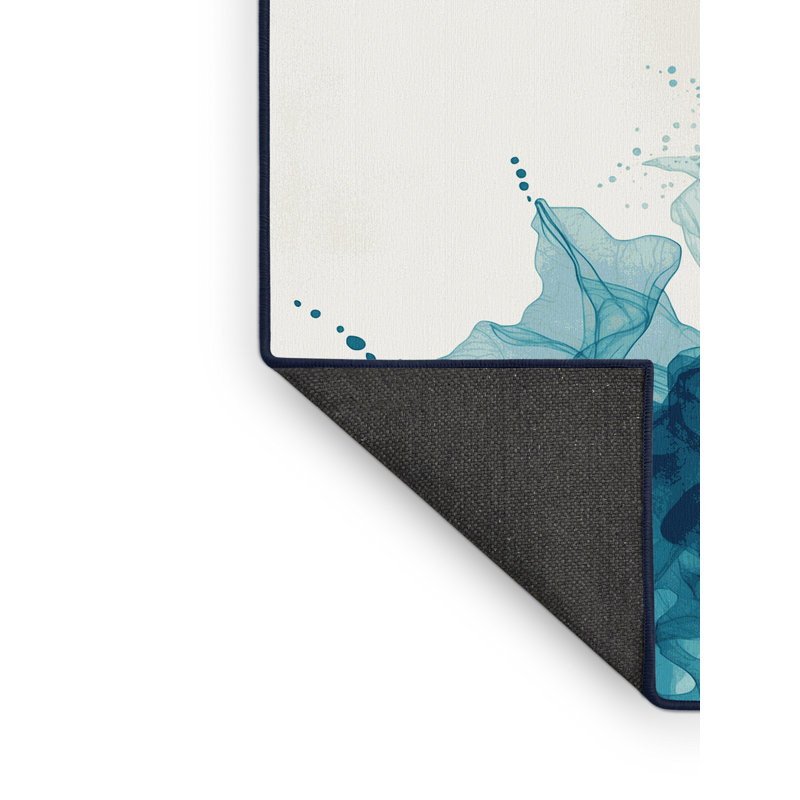 Soft Plush Ealey Modern & Contemporary Abstract Area Rug in Green – Navy Binding, 4' Square