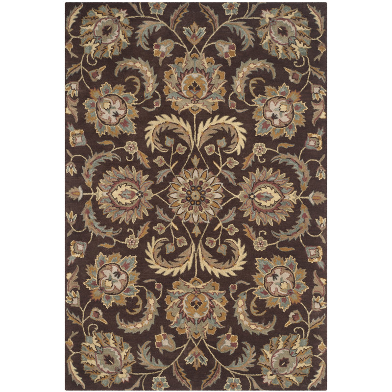 Tressler Hand Tufted Wool/Cotton/Latex Floral Rug in Brown/Gold, Rectangle 4' x 6'