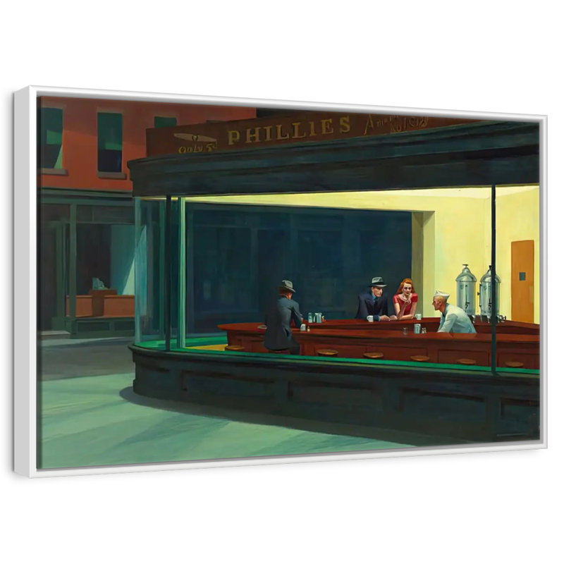 Nighthawks, 46 po x 31 po, Cadre flottant blanc