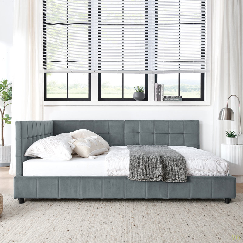 Full Size Upholstered Tufted Bed Frame, Sofa Bed Frame With Comfortable Backrest And Armrests, Full Size Bed For Bedroom, Living Room,Velvet(80.5''*59''*30.5'')