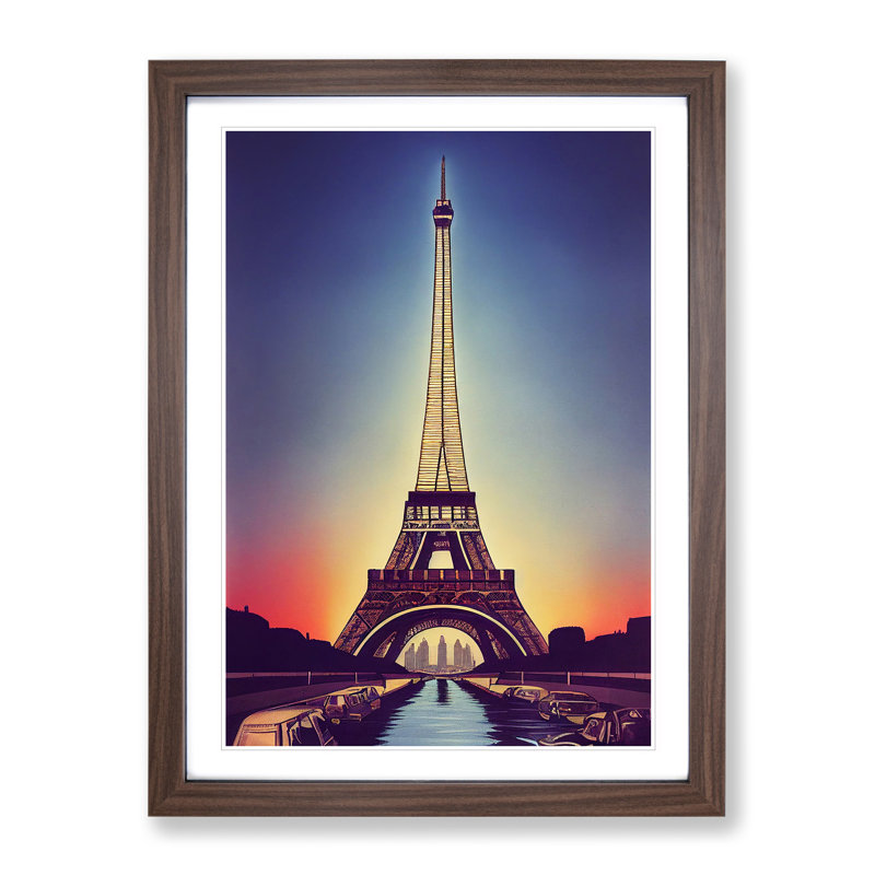 Eiffel Tower At Sunset No.3 - Wall Art, 46cm H x 34cm W x 2cm D, Walnut Framed Paper