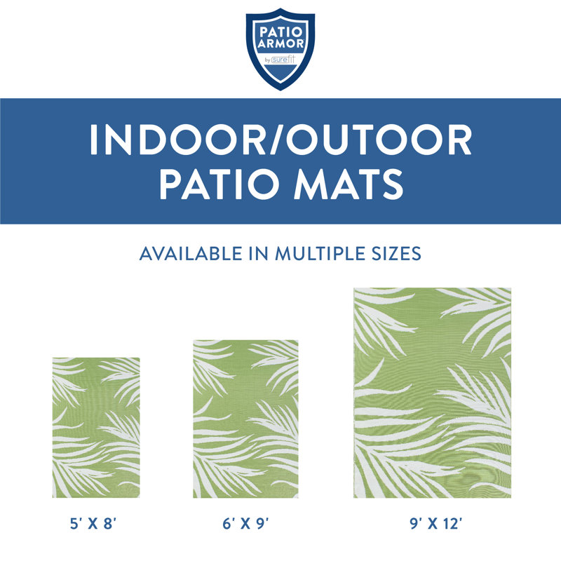 Green and White Reversible Synthetic Outdoor Patio Rug 9' x 12'