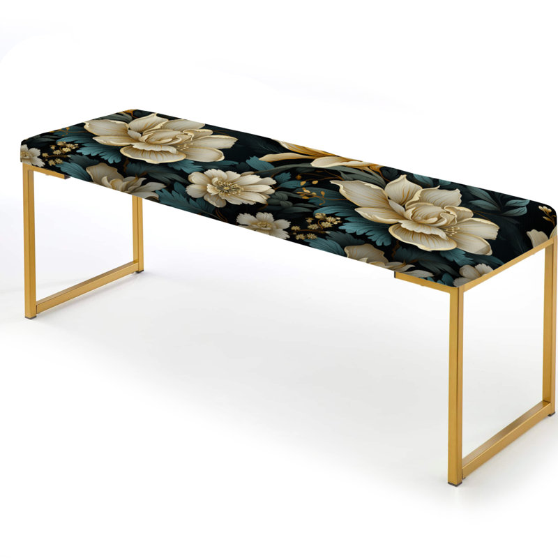 Botanical Green Damask Harmony - Damask Upholstered Gold Bench