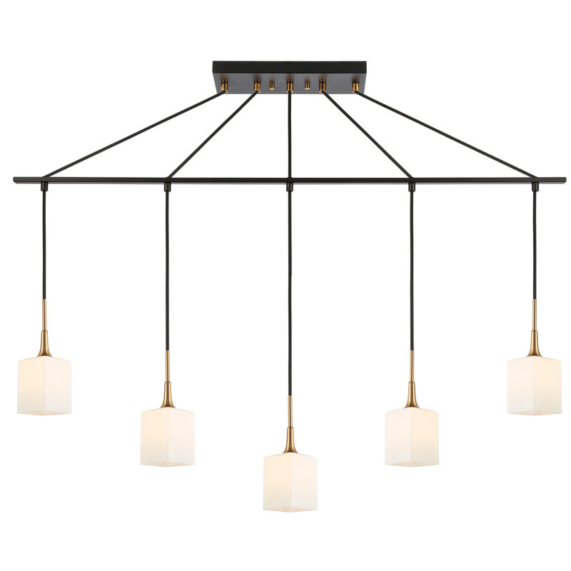 Luminaire suspendu rectangulaire 5 lumières grappe Shults, Laiton / Bronze, Halogène
