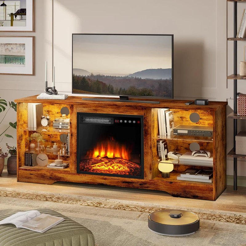 Meuble télé avec foyer électrique pour téléviseur de 65 po ou moins Alazik, Brun
