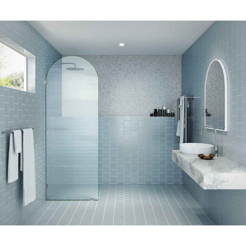 Maven 30 in. x 86.75 in. Fully Frameless Arched Fluted Single Fixed Shower Panel, Brushed Nickel
