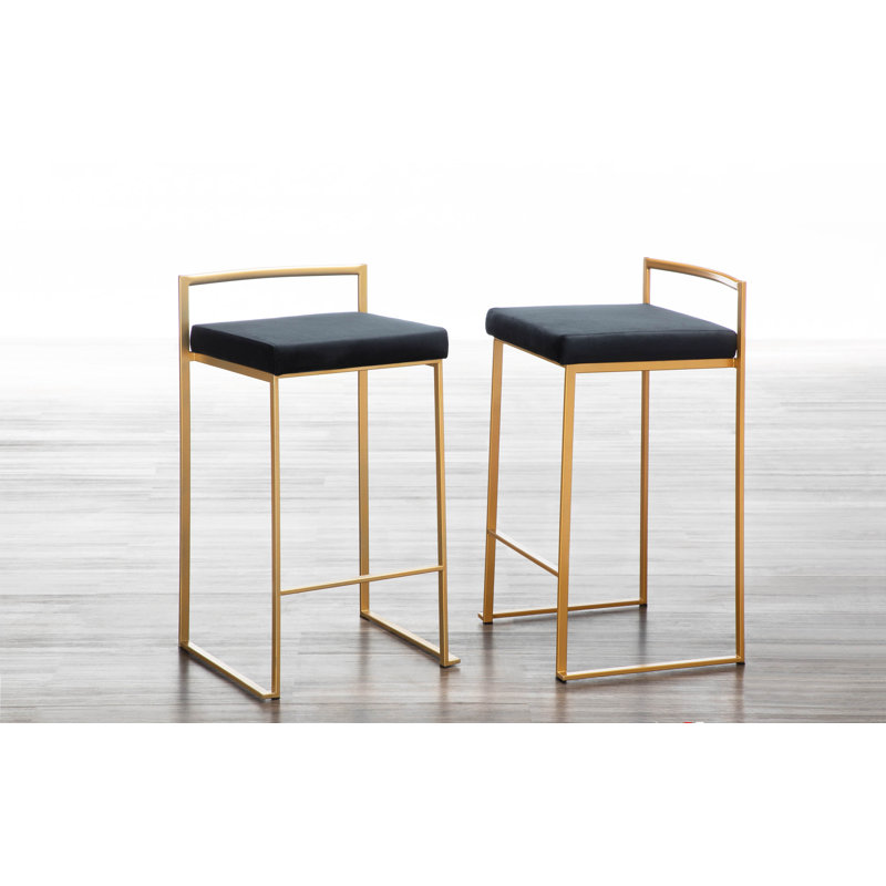 Tabouret de bar et de comptoir Derik, Or, Tabouret de comptoir (siège d'une hauteur de 27 p, Velours noir