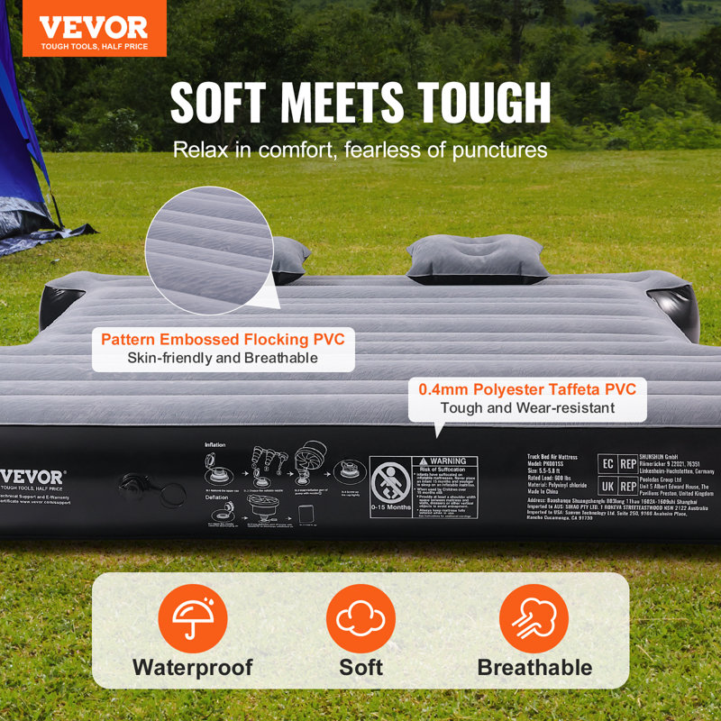 Gray and Black Inflatable Truck Bed Air Mattress with Pump