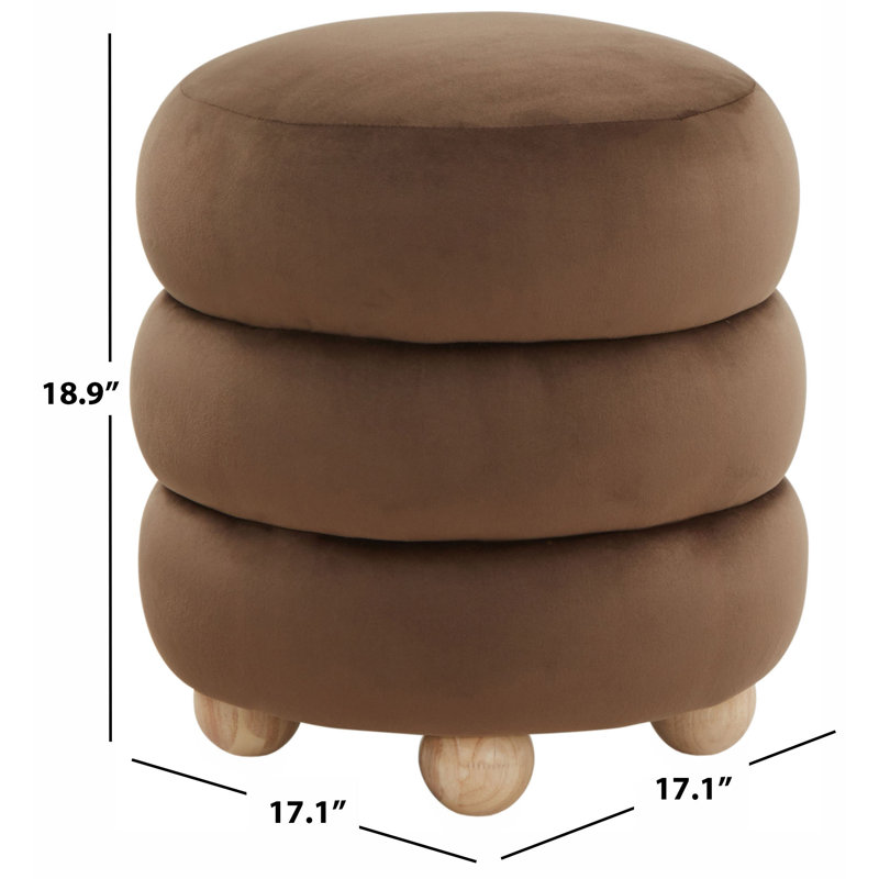Dalisha 17" Velvet Round Ottoman, Natural, Dark Brown