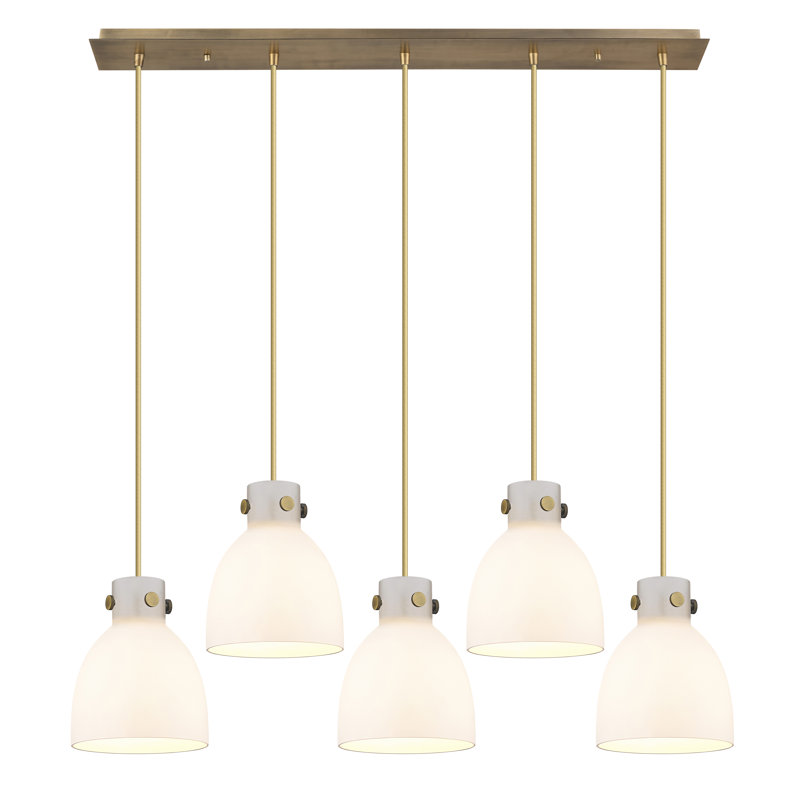 Luminaire suspendu grappe 5 lumières Amrith, Laiton brossé, Blanc