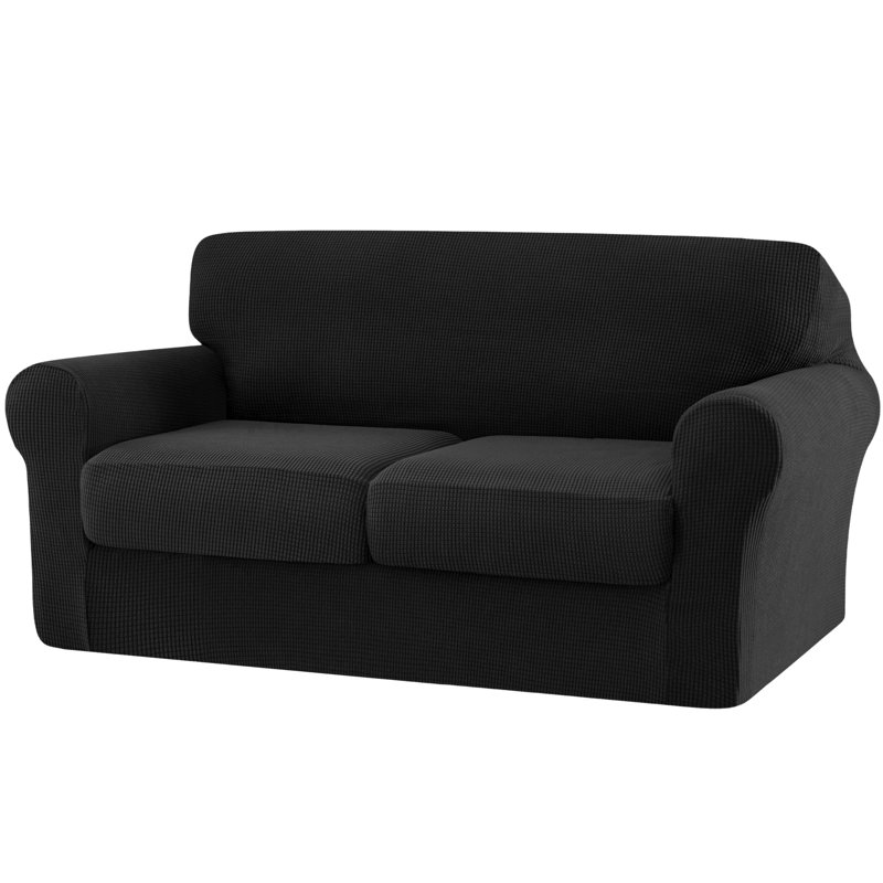 Housse de canapé en jacquard extensible 3 pièces, housse pour canapé pour 2 coussins, protecteur de meubles lavable à la machine (causeuse, noir)