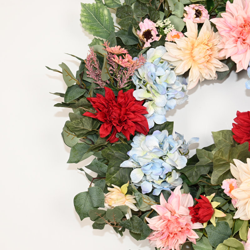 Couronne florale 24 "de fleurs d'hortensia vert Eucalyptus Dahlia