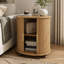 Table de chevet ronde avec porte coulissante pour station de charge et rangement à 2 niveaux-279913917