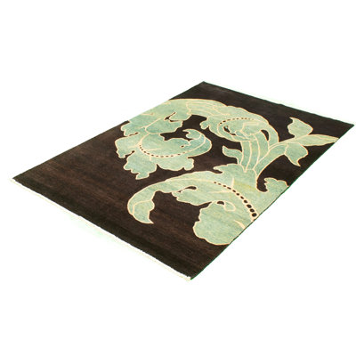 Tapis décoratif en laine noué à la main de conception unique noué à la main New Age 5 pi 10 po x 8 pi 10 po Dhamini-brun foncé/vert clair
