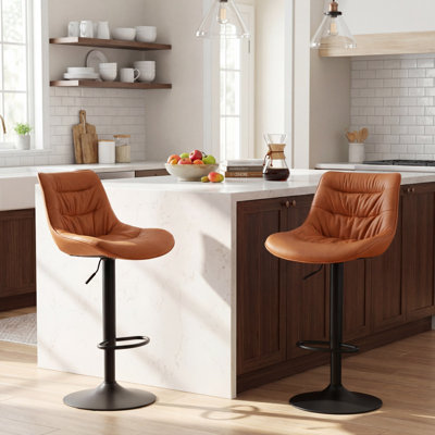 Latiera Swivel Adjustable Height Bar Stools Faux Leather Counter Stools with Footrest