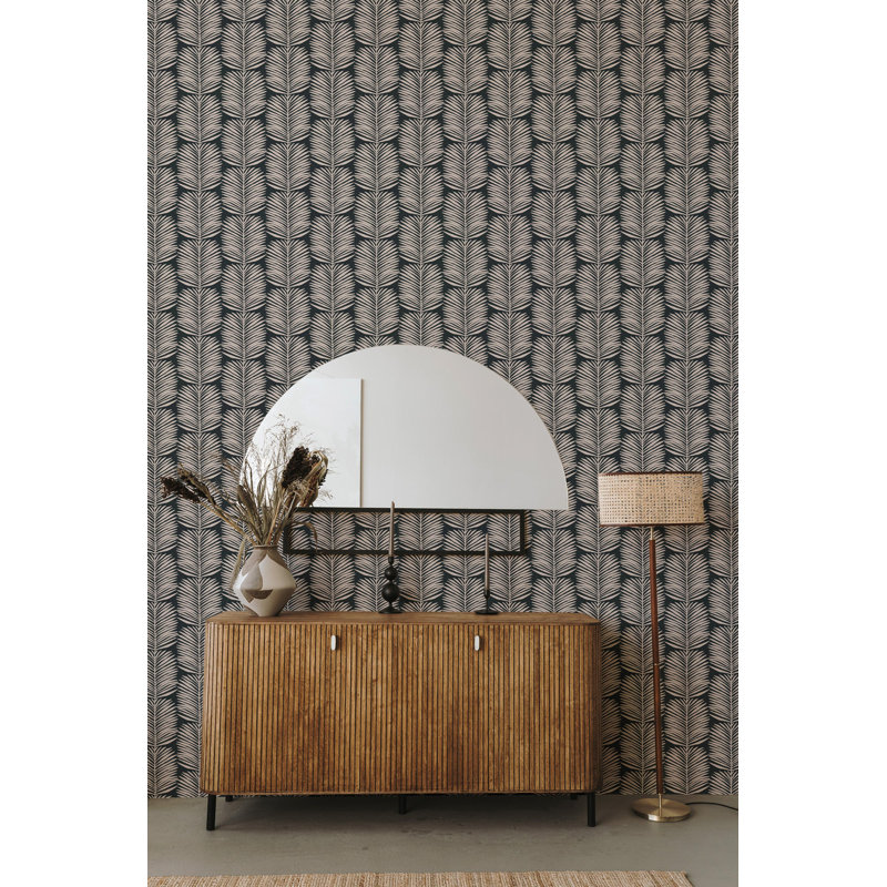 Organic Betty Palms 10' L x 24" W Wallpaper Roll, Black, Self-adhesive, PVC