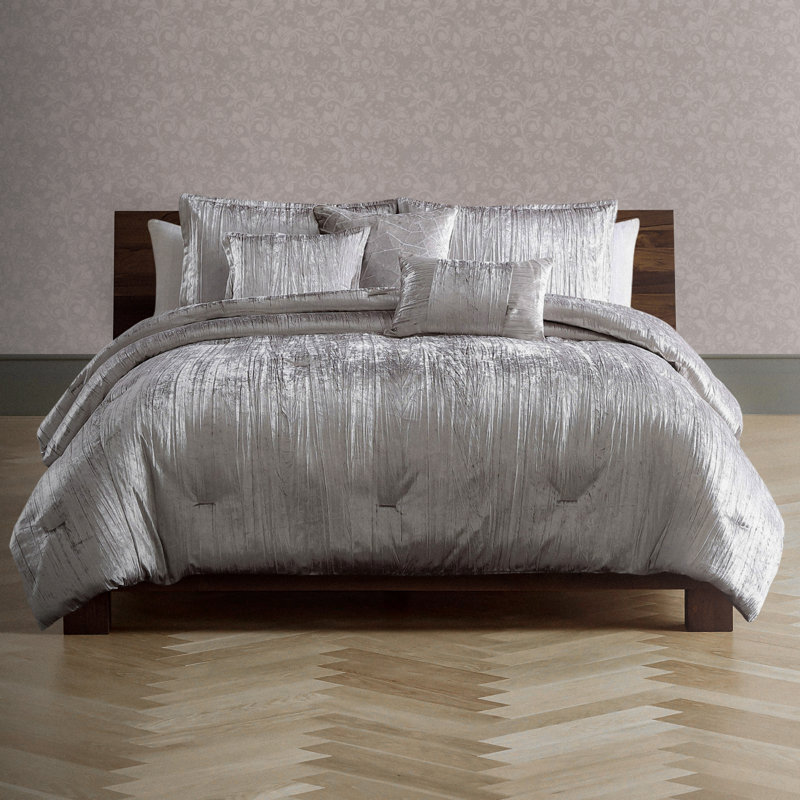 Silver Fabric 7 Piece Comforter Set, King Comforter + 6 Additional Pieces