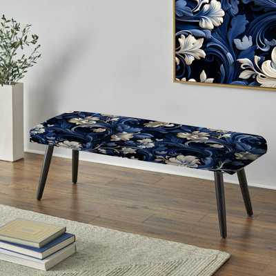 Banc victorien majestueux à volutes cobalt majestueux