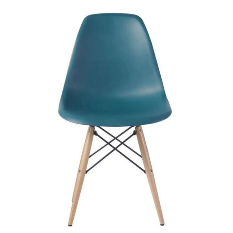 Chaise Hrileena Leffie avec pieds naturels, Naturel, Bleu marine / vert