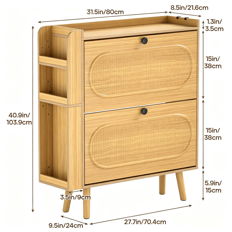 20 Pair Shoe Storage Cabinet, Light Brown