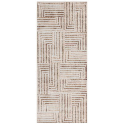 Finn Modern Geometric Beige Machine Washable Area Rug