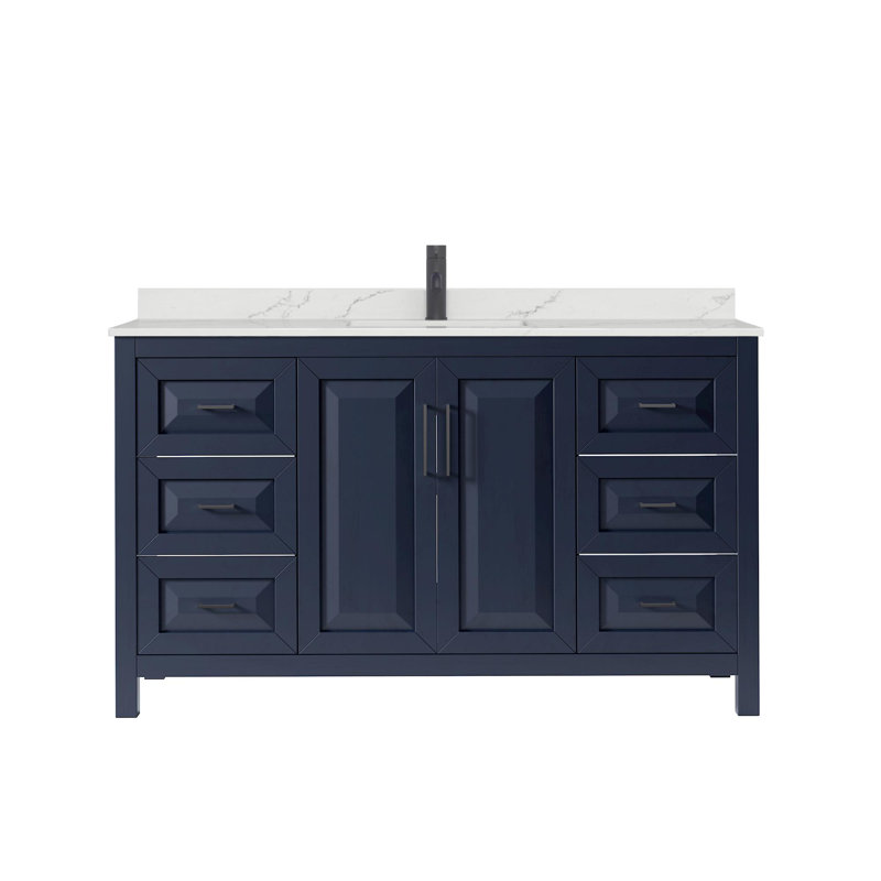 Daria 60 in. Vanity, White Quartz, Blue, Matte Black