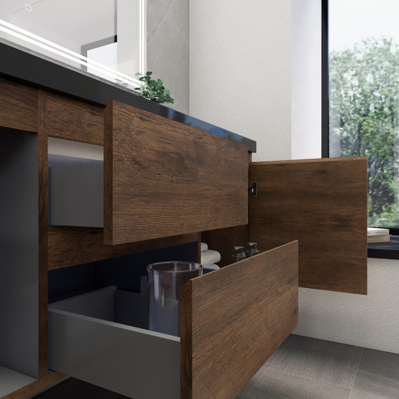 Castin 60" Wall-Mounted Single Bathroom Vanity Set, Rose Wood