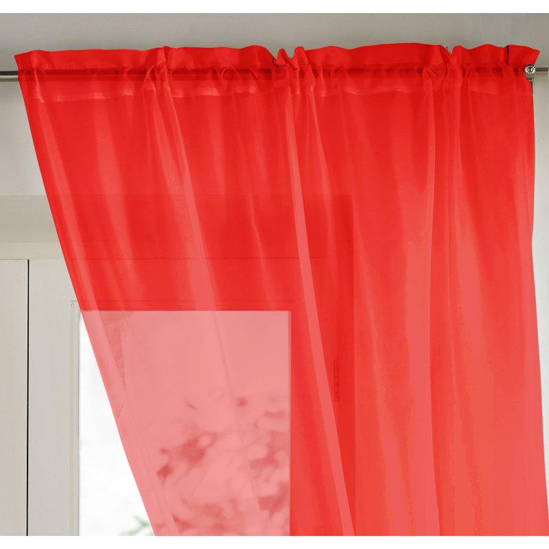 Billerica Sheer Curtain Single Panel, Red, 145 W x 122 D cm