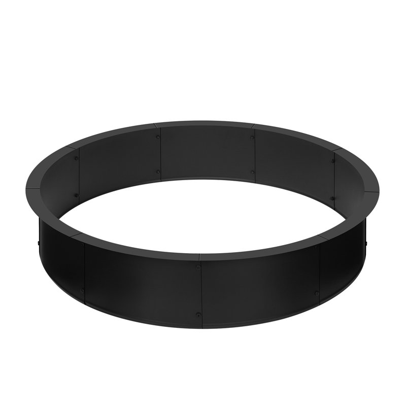 Anneau de foyer de 115 cm (45,2 po), diamètre intérieur de 106 cm (41,9 po) x hauteur de 25 cm (10 po), anneau de foyer rond en métal noir résistant à la chaleur pour terrasse extérieure, camping et feu de camp.