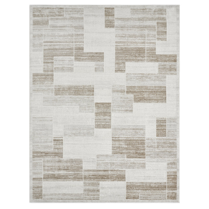Huseman Beige Mosaic Block Area Rug, Rectangle 2' x 3'