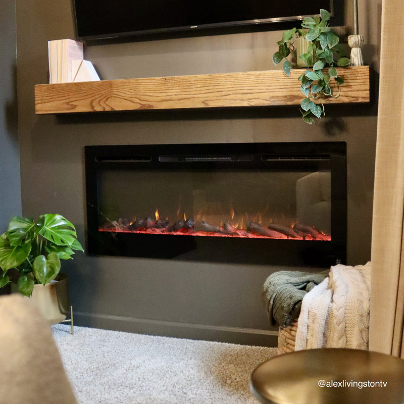 The Sideline Electric Fireplace for Recessed or Wall Mount Installation, 21.5" H x 50" W x 5.5" D, Black